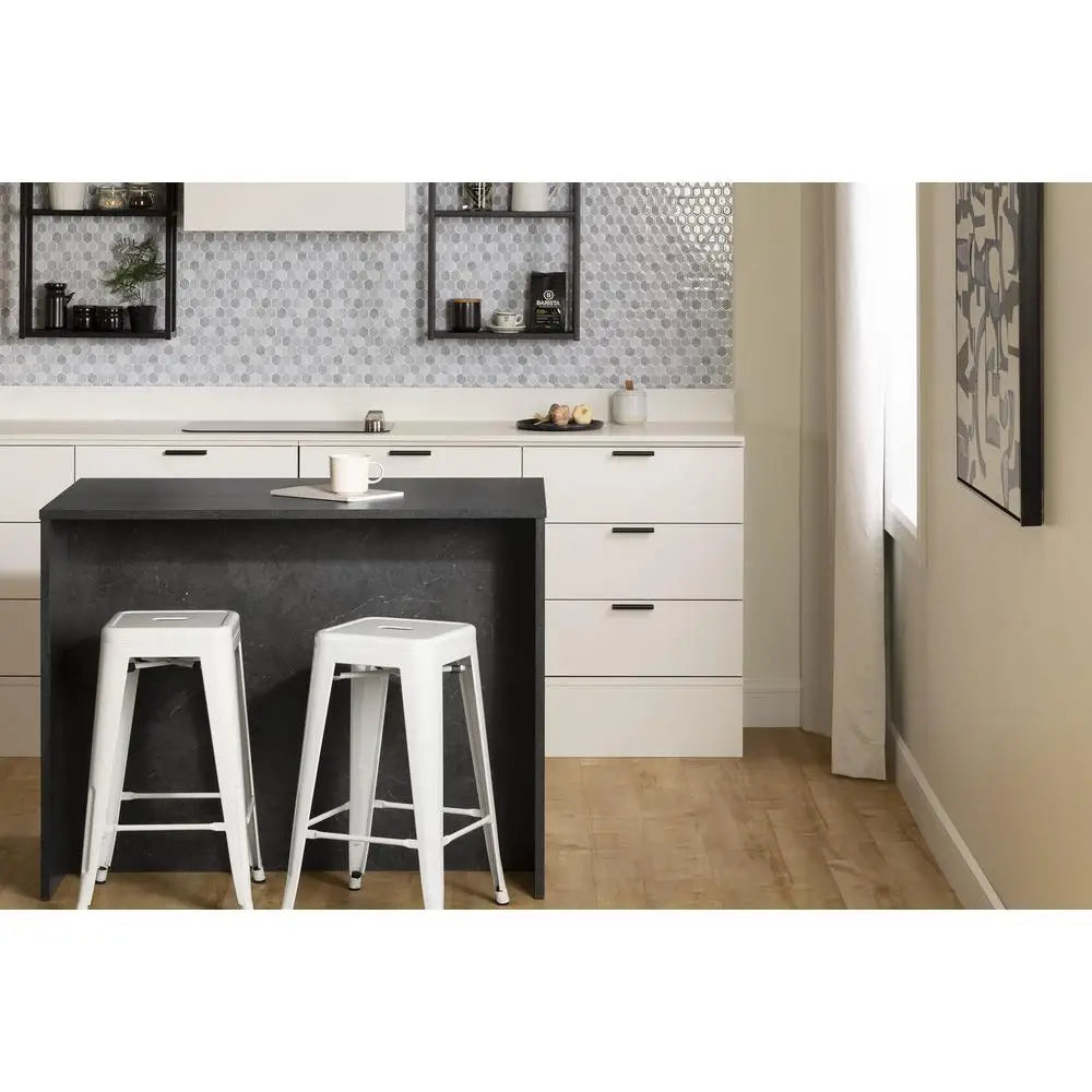 Kitchen Island Faux Black Stone White Adjustable Shelf Four Drawers Water Resistant Storage Prep Countertop