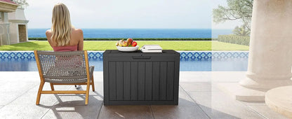 45Gal Black Deck Box - Waterproof & UV-Resistant Outdoor Storage w/Lockable Lid - For Patio/Garden