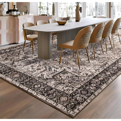 Faux Cashmere Vintage Printed Rug Area Rugs, Low Pile Rugs for Living Room Bedroom