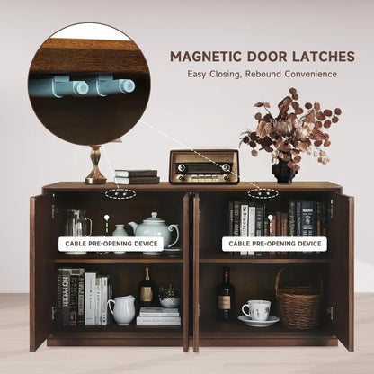 59" Sideboard Buffet Cabinet Retro Accent Storage Cabinet with Magnetic Door Latches Adjustable Shelf for Living Room Kitchen