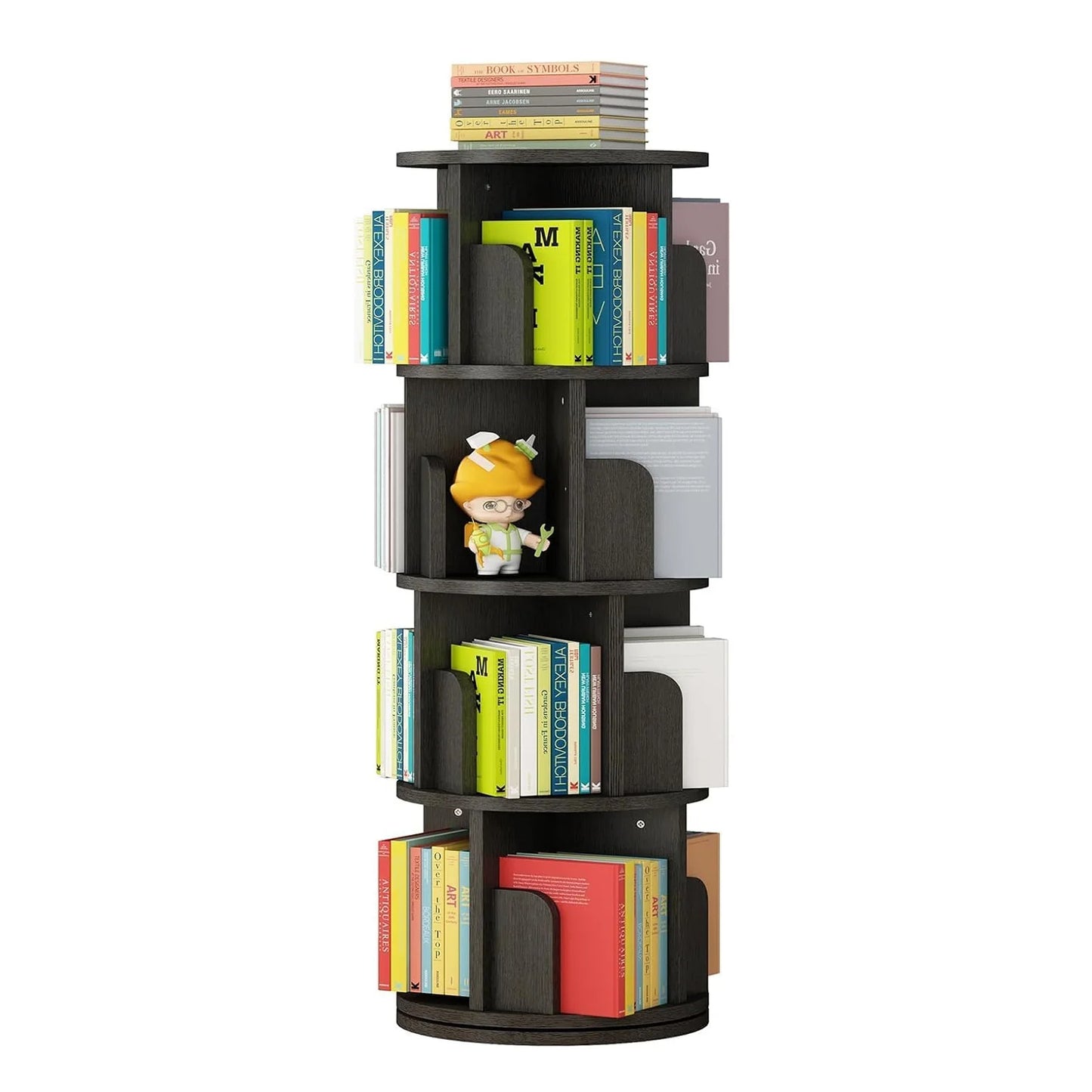 4 Tier Rotating Bookshelf Tower Floor Standing Storage Rack 360 Degree Revolvin Bookcase  Narrow Bookshelf Organizer for Home