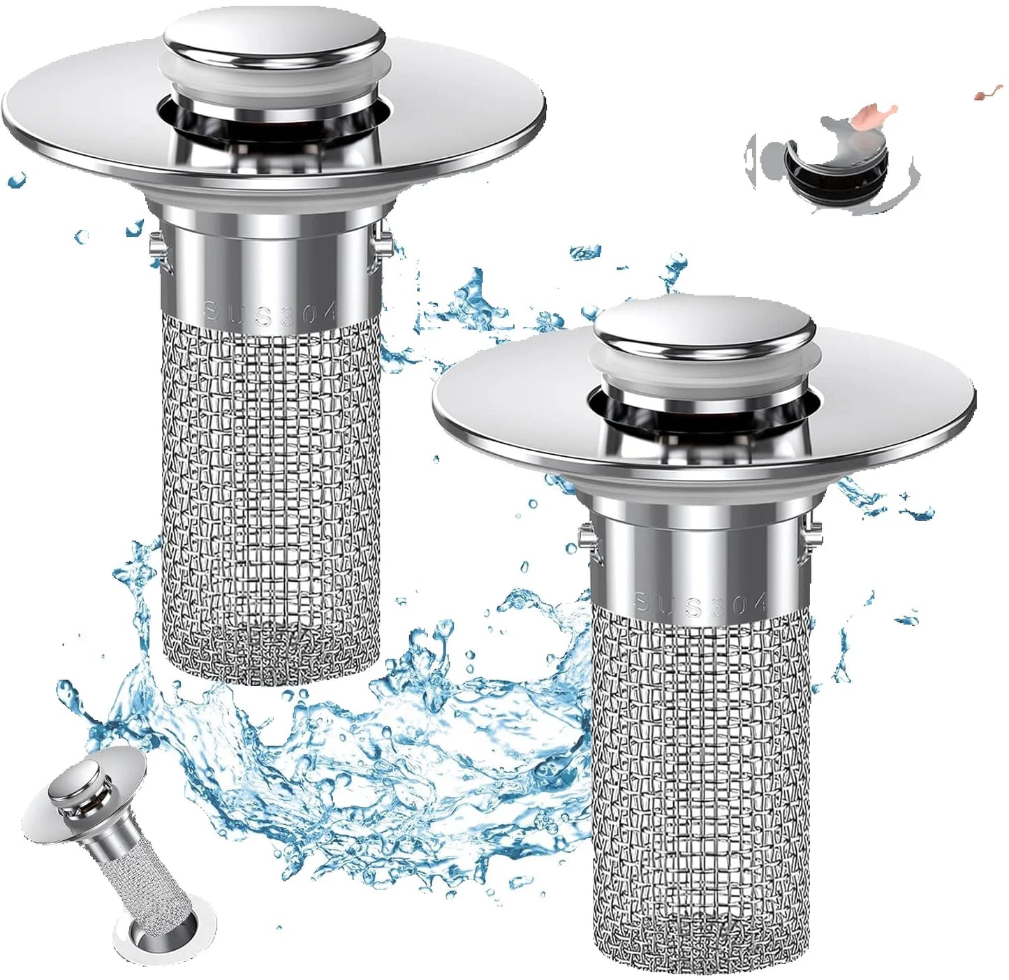Bathroom Sink Drain Strainer - Pop-Up Filter with Removable Stainless Steel Hair Catcher & Drain Stopper for US Sink Replacement