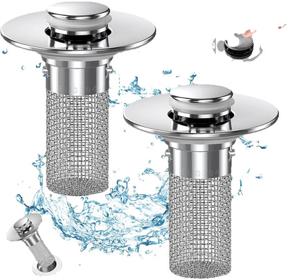 Bathroom Sink Drain Strainer - Pop-Up Filter with Removable Stainless Steel Hair Catcher & Drain Stopper for US Sink Replacement