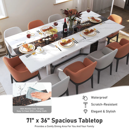 71In Large Rectangular White Dining Table for 4 5 6 8 10 People, w/Marble Color, Wood Tabletop, Metal Leg