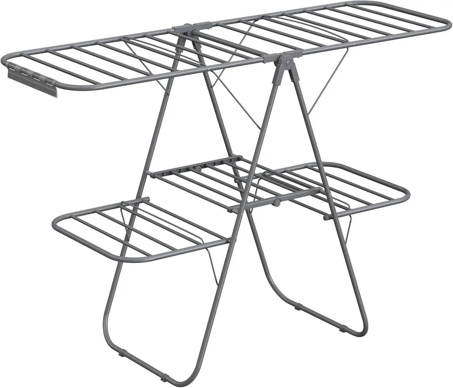 Clothes Drying Rack Foldable 2-Level Laundry Drying Rack Free-Standing Large Drying Rack with Height-Adjustable Wings