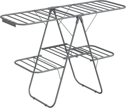 Clothes Drying Rack Foldable 2-Level Laundry Drying Rack Free-Standing Large Drying Rack with Height-Adjustable Wings