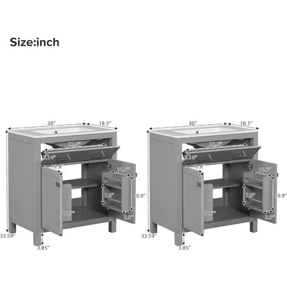 60" Bathroom Vanity Set with Double Sink, Vanity Cabinet with Flip Drawer, 2 Doors, and Adjustable Shelf