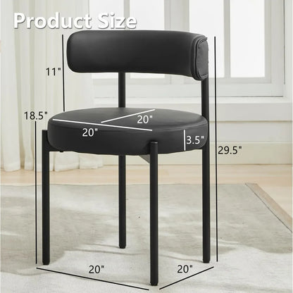 Faux Leather Dining Chairs Set of 4, Mid Century Modern Dining Room Chairs with Barrel Backrest, Upholstered Black Kitchen Chair