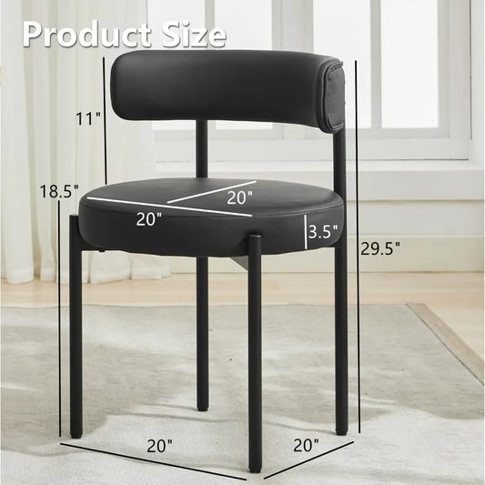 Faux Leather Dining Chairs Set of 4, Mid Century Modern Dining Room Chairs with Barrel Backrest, Upholstered Black Kitchen Chair