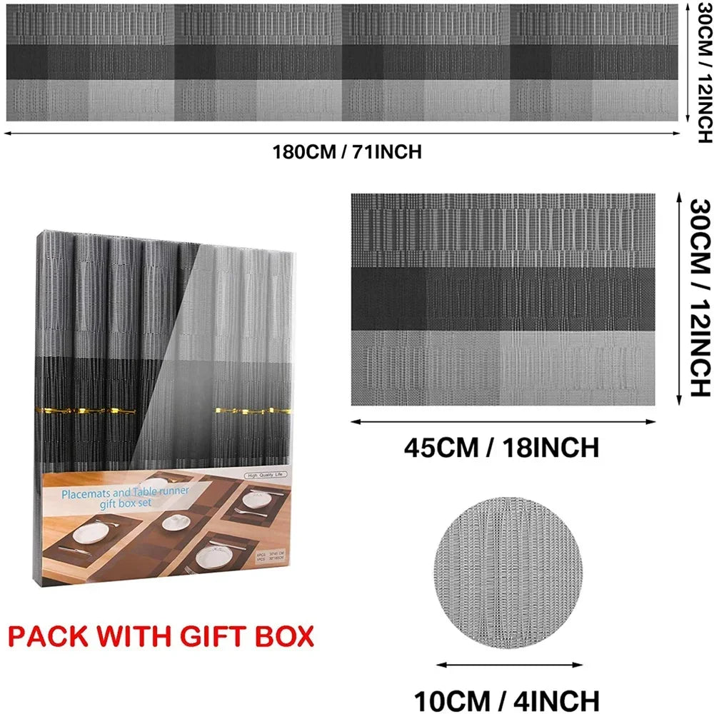 Woven Vinyl Placemats Set Place Mats Crossweave Non-Slip Washable Table Mats for Dining Table Kitchen Reataurant Decor Coasters