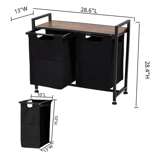 Laundry Hamper, Laundry Basket Organizer Laundry Sorter 2 Section with Removable Laundry Bag and Top Shelf