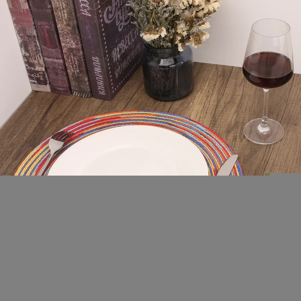 Round Braided Set of 6 Washable Round Placemats for Christmas Kitchen Wedding Dining Table 34cm Woven Heat Resistant Place Mats