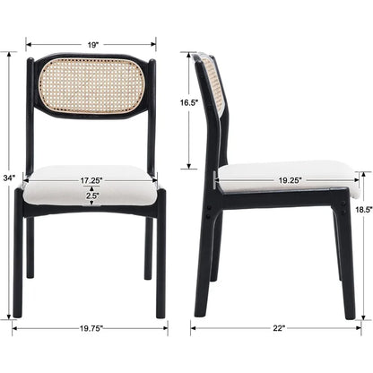 Farmhouse Rattan Dining Chairs Set of 2 Modern Mid Century Dining Room Chairs Upholstered Linen Kitchen Side Chairs