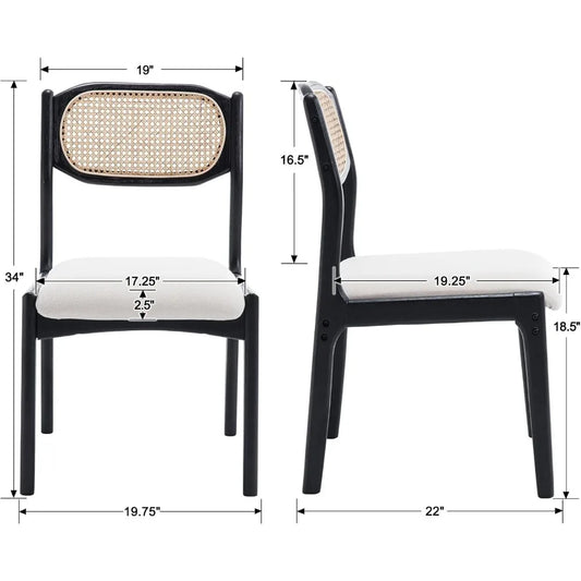 Farmhouse Rattan Dining Chairs Set of 2 Modern Mid Century Dining Room Chairs Upholstered Linen Kitchen Side Chairs