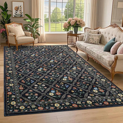 Vintage Washable Area Rugs for Living Room Soft Low-Pile Non-Slip Carpet  for Bedroom Dining Room Home Office