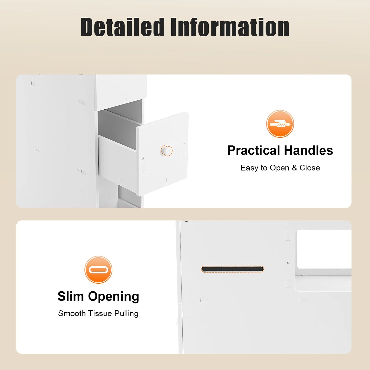 Bathroom Storage Cabinet, Narrow Floor Storage Cabinet, Storage Cabinet with Drawers 50kg Load-bearing Capacity