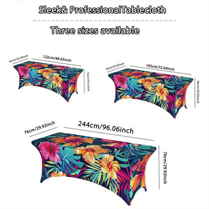 2PCS Vibrant Tropical Print Stretchable Tablecloth - Wrinkle & Stain Resistant