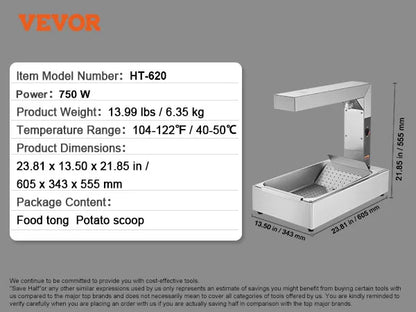 750W French Fry Food Warmer Commercial Food Heating Lamp