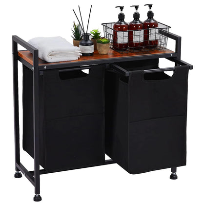 Laundry Hamper, Laundry Basket Organizer Laundry Sorter 2 Section with Removable Laundry Bag and Top Shelf