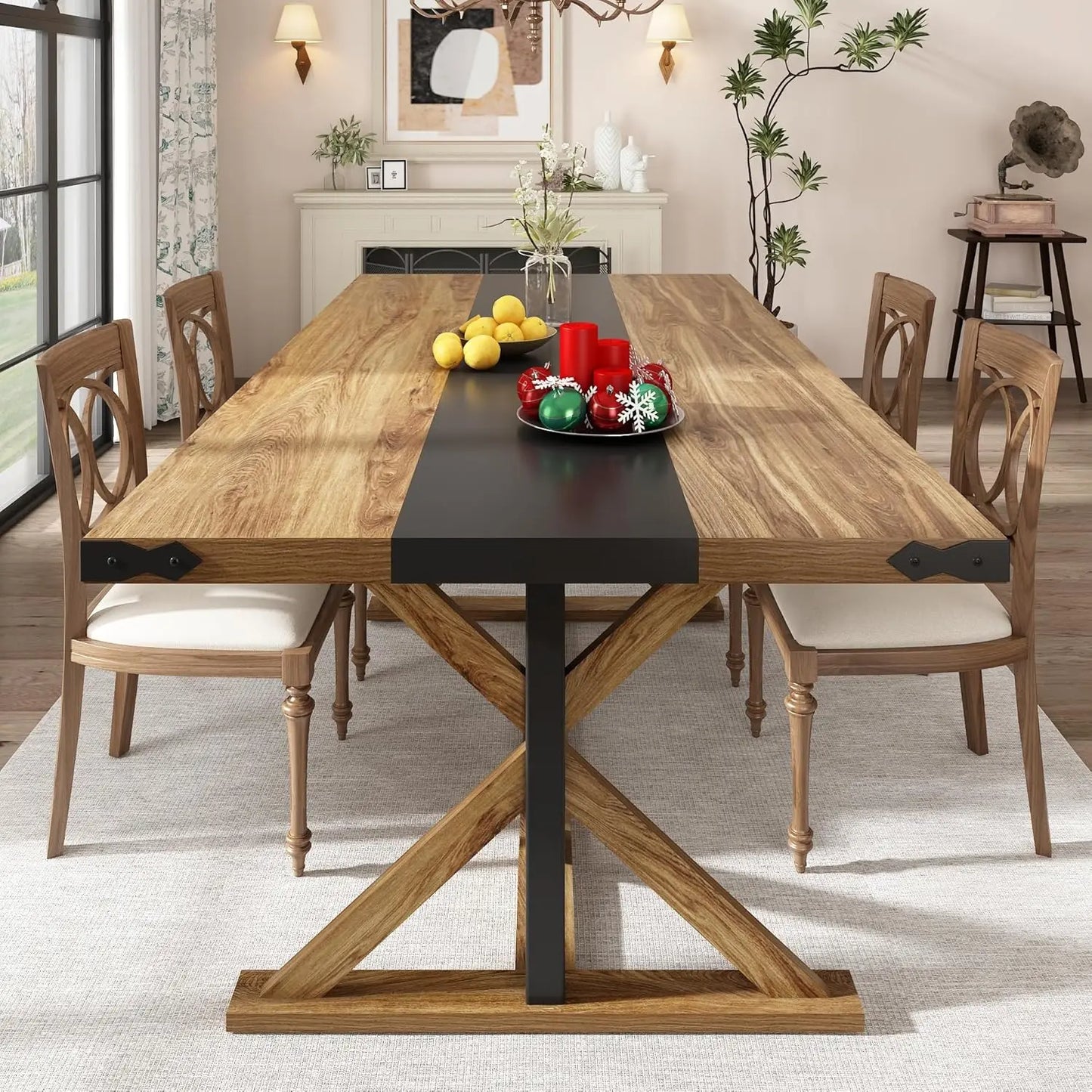 71 Inch Dining Table for 6 People, Rectangular Kitchen Farmhouse Table W/Thickness Waterproof Wood Tabletop,Long Dining Room Tab