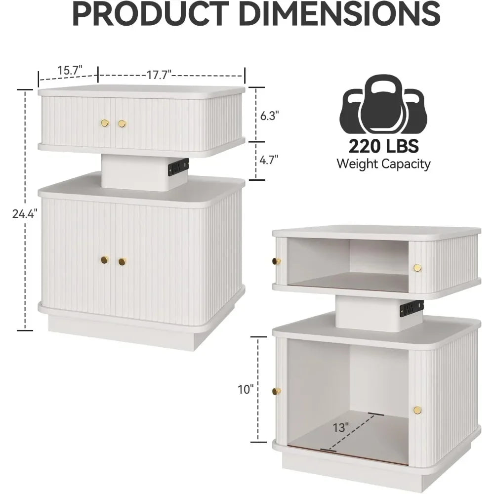 Bedroom LED Nightstand, with Charging Station, 2 Drawer