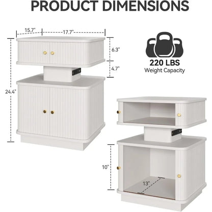 Bedroom LED Nightstand, with Charging Station, 2 Drawer