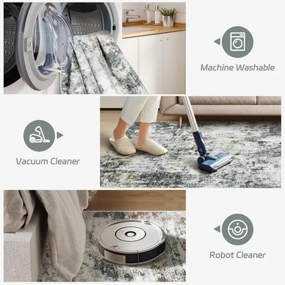 8x10 Area Rugs, Modern Abstract Washable Rug for Living Room, Stain Resistant Non-Shedding Distressed Area Rug