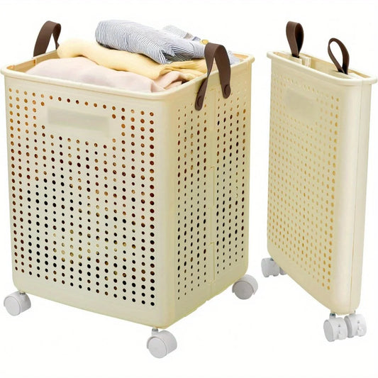 66.5L Foldable Laundry Basket with Wheels - XL Collapsible Storage Bin for Clothes, Toys, Bathroom (14x15x20 inch) Easy Carry!
