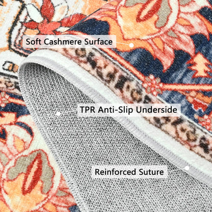 Faux Cashmere Vintage Floral  Soft Accent Area Rug, Low Pile for Living Room Bedroom