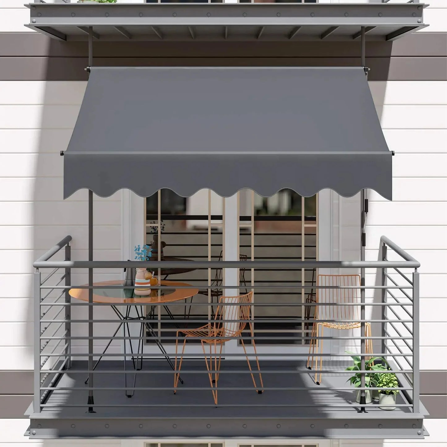 Awning Balcony Patio Retractable Awning UV50+ Sun Shade Awning Clamp Garden Sun Protection with Hand Crank Without Drilling