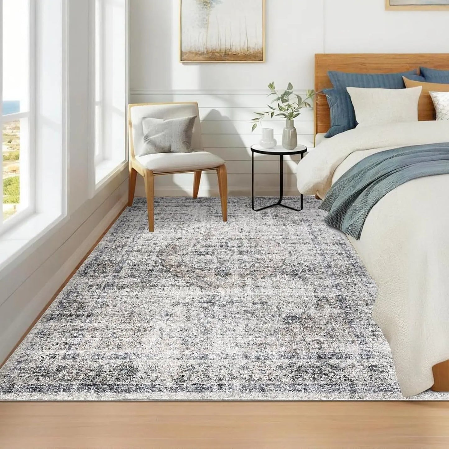 Washable Area Rug Stain-Resistant Throw Rug Indoor Carpet with Non-Slip Backing Foldable Floor Cover for Living Room, Bedroom