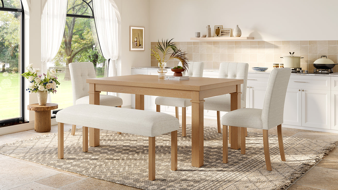 6-Piece Modern Dining Set, Rectangular Kitchen Table with 4 Upholstered Chairs & Bench, Ideal for Dining & Living Room