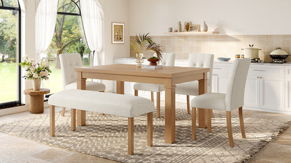 6-Piece Modern Dining Set, Rectangular Kitchen Table with 4 Upholstered Chairs & Bench, Ideal for Dining & Living Room