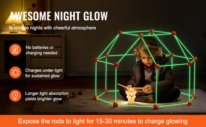 Fort Building Kit Children's DIY Indoor Castle Beading Stem with 96 Rods and 44 Balls Play Tent Toy for 4+ Kids Gifts