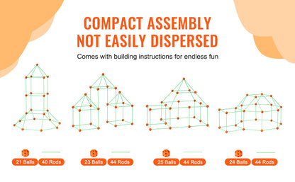 Fort Building Kit Construction Castle Tunnels Toys with 55 Rods 30 Balls Indoor Play Tent for Educational Gift Blocks