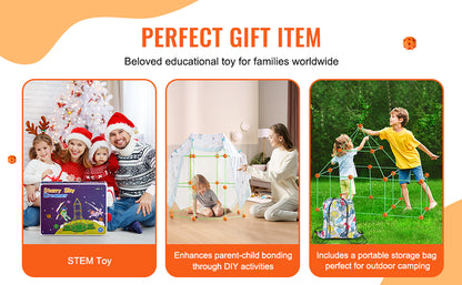 Fort Building Kit Construction Castle Tunnels Toys with 55 Rods 30 Balls Indoor Play Tent for Educational Gift Blocks