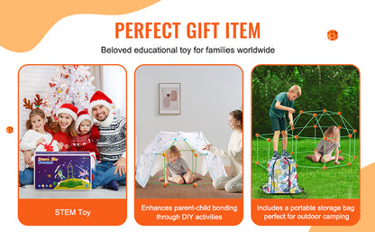 Fort Building Kit Children's DIY Indoor Castle Beading Stem with 96 Rods and 44 Balls Play Tent Toy for 4+ Kids Gifts