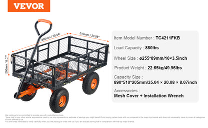 Garden Cart Sturdy Metal Utility Wagon with Simple Assembly Versatile Dump Cart Wheelbarrow with 400/880lbs Capacity