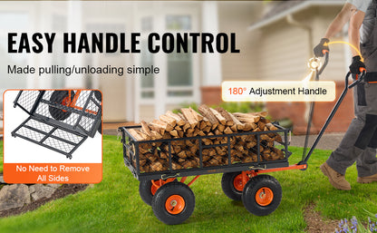 Garden Cart Sturdy Metal Utility Wagon with Simple Assembly Versatile Dump Cart Wheelbarrow with 400/880lbs Capacity