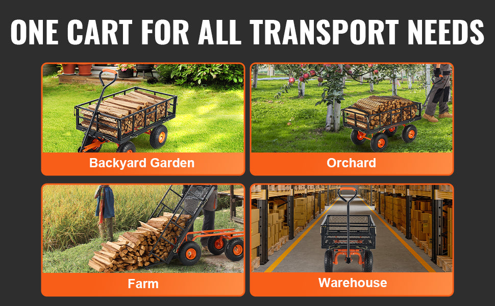 Garden Cart Sturdy Metal Utility Wagon with Simple Assembly Versatile Dump Cart Wheelbarrow with 400/880lbs Capacity