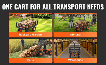 Garden Cart Sturdy Metal Utility Wagon with Simple Assembly Versatile Dump Cart Wheelbarrow with 400/880lbs Capacity