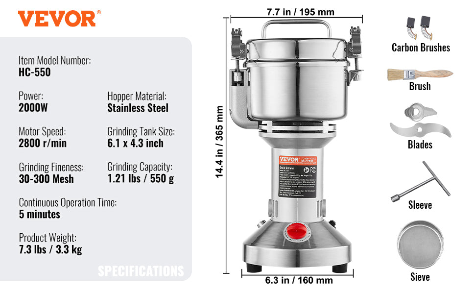 150-2500g Electric Grain Mill Grinder