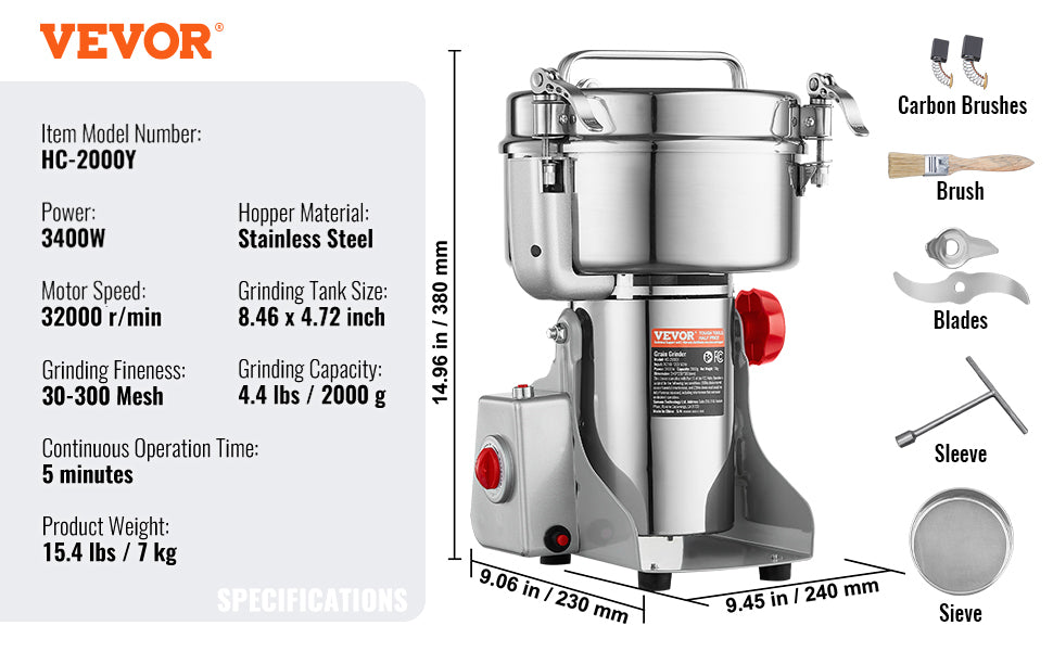 150-2500g Electric Grain Mill Grinder