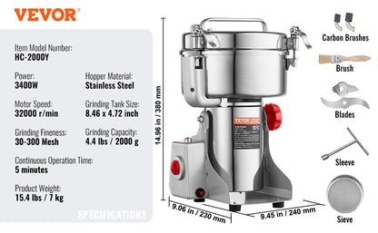 150-2500g Electric Grain Mill Grinder