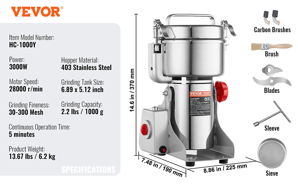 150-2500g Electric Grain Mill Grinder