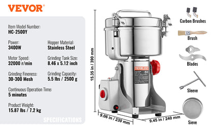150-2500g Electric Grain Mill Grinder