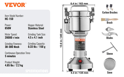 150-2500g Electric Grain Mill Grinder
