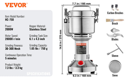 150-2500g Electric Grain Mill Grinder