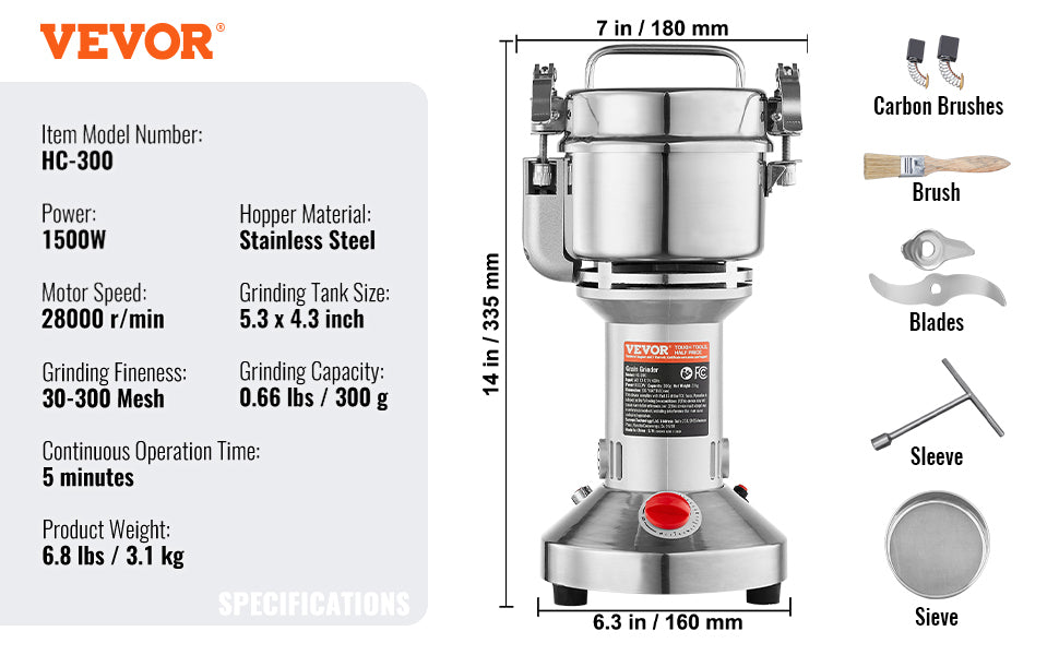 150-2500g Electric Grain Mill Grinder