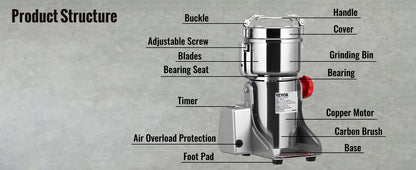 150-2500g Electric Grain Mill Grinder